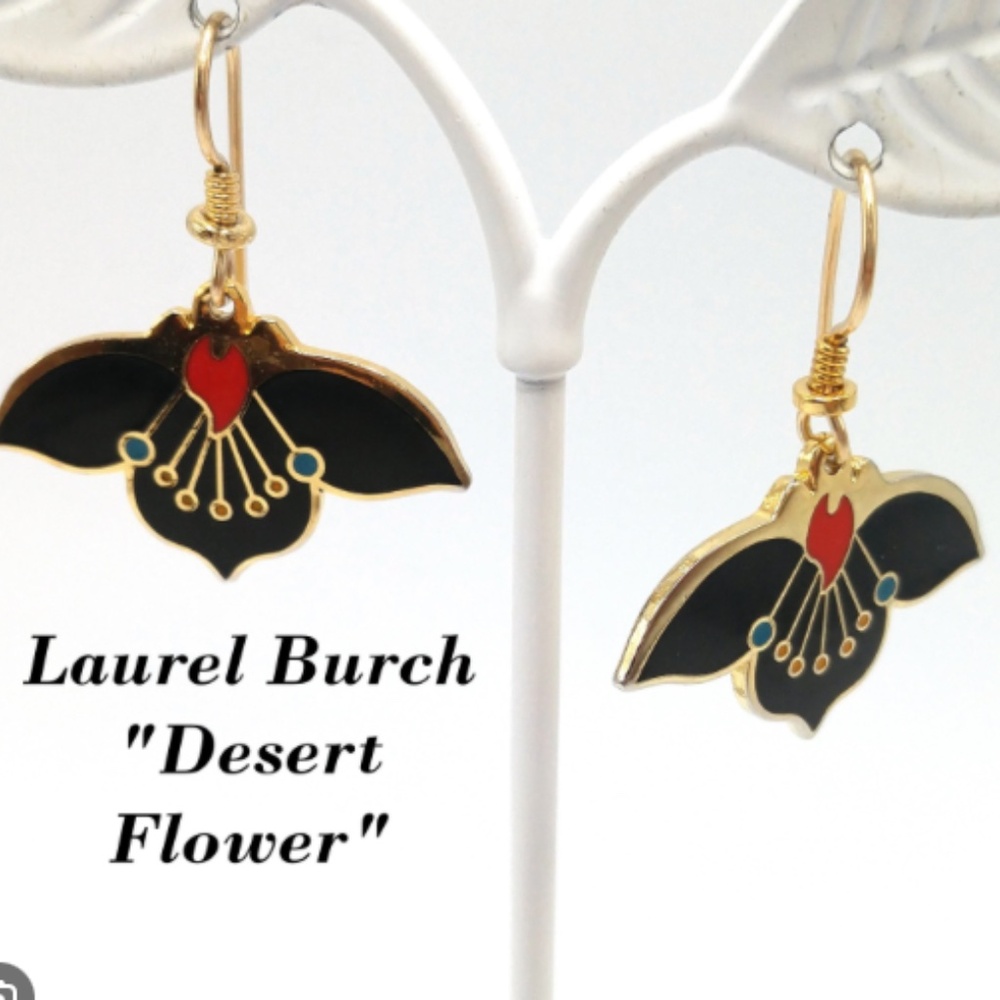 Laurel Burch Vintage Gold Plated Earrings Signed "Desert Flower" - Picture 2 of 6